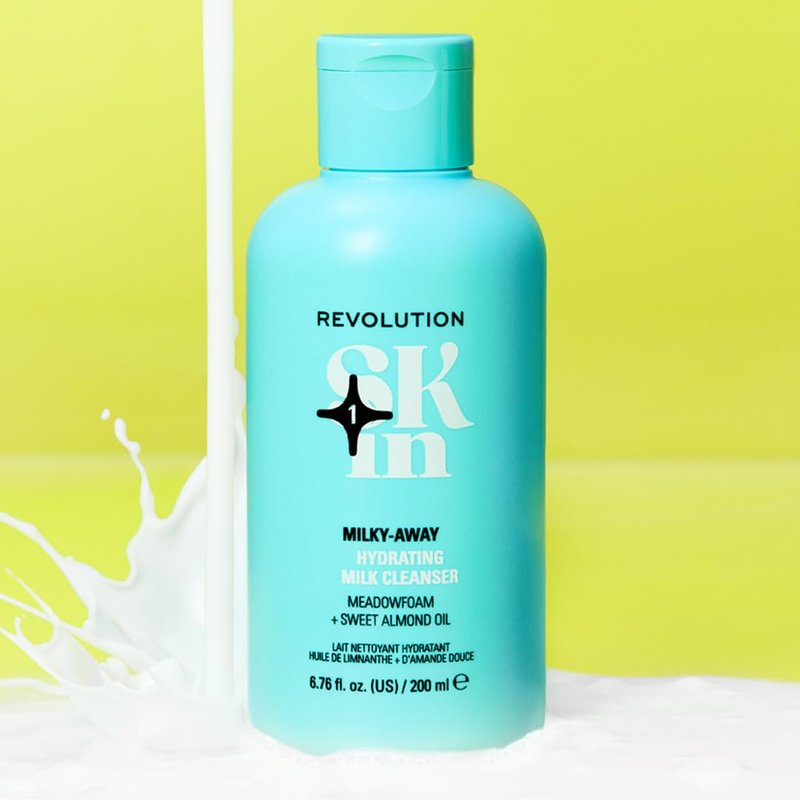 Revolution Skin, Milky-Away Meadowfoam & Sweet Almond Oil Hydrating Milk Cleanser, Face Wash for Makeup Removal, For All Skin Types, Vegan & Cruelty-Free, 6.76 fl oz