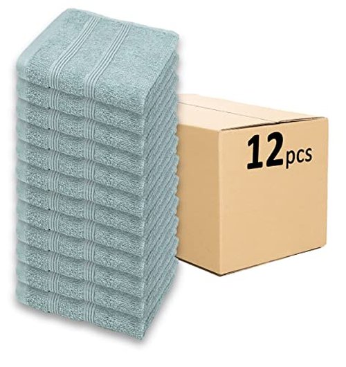 Kaufman - Premium Washcloth Set of 12 (13x13 Inches) 100% Cotton Ring Spun, Highly Absorbent, Durable and Ultra Soft Feel Wash Cloths Essential for Bathroom, Spa, Gym, and Face Towel (12PK)