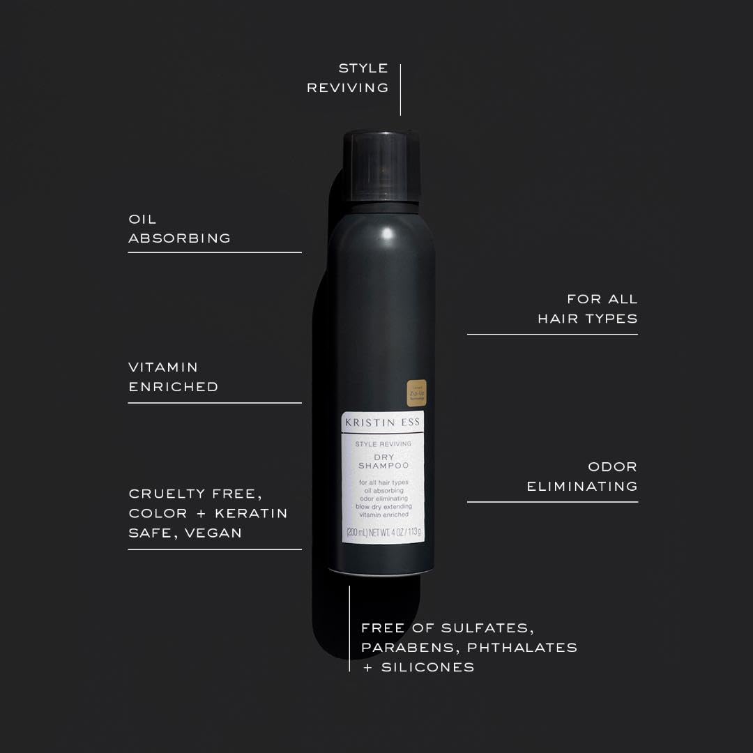 Kristin Ess Hair Dry Styling Set - Vitamin C Dry Shampoo Powder Spray + Light Hold Texturizing Spray - Volumizing + Oil Absorbing + Shine Enhancing for Dark, Brunette + Blonde Hair - Sulfate Free