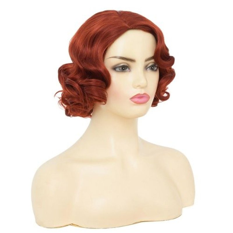 Amnenl Short Red Finger Wave 1920s Wigs for Women Synthetic Hair Wig Cosplay Halloween Costume Flapper Wig(Brown Red)
