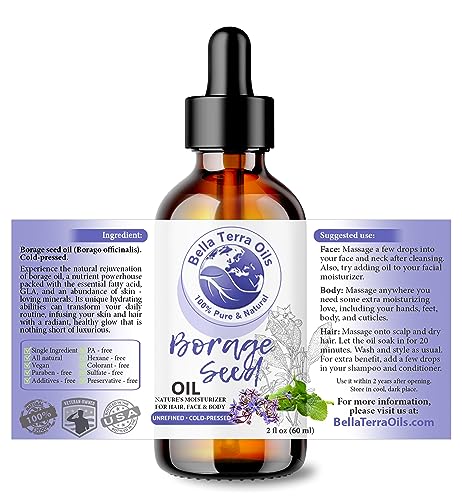 Bella Terra Oils - Organic Borage Seed Oil 2oz - Dive into a World of Omega-6 & Essential Minerals, Natural Nourishment for a Radiant Complexion