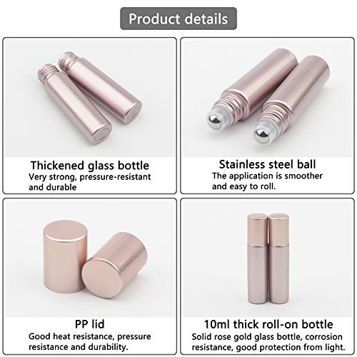 Newzoll 8 Pcs Roll-on Bottles Set, 10 ml (1/3 oz) Refillable Roller Bottles with Funnels & Opener, Glass Roll on Bottles Containers for Perfumes Aromatherapy Essential Oils Liquid