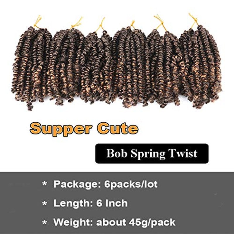 Dorsanee Short Bob Spring Twist Crochet Hair 6 Inch 6 Packs Pre-twisted Cute Spring Twists Curly Crochet Braids Pre Looped Mini Passion Twists Fluffy Twist Synthetic Hair Extensions (6 Inch,1B#)