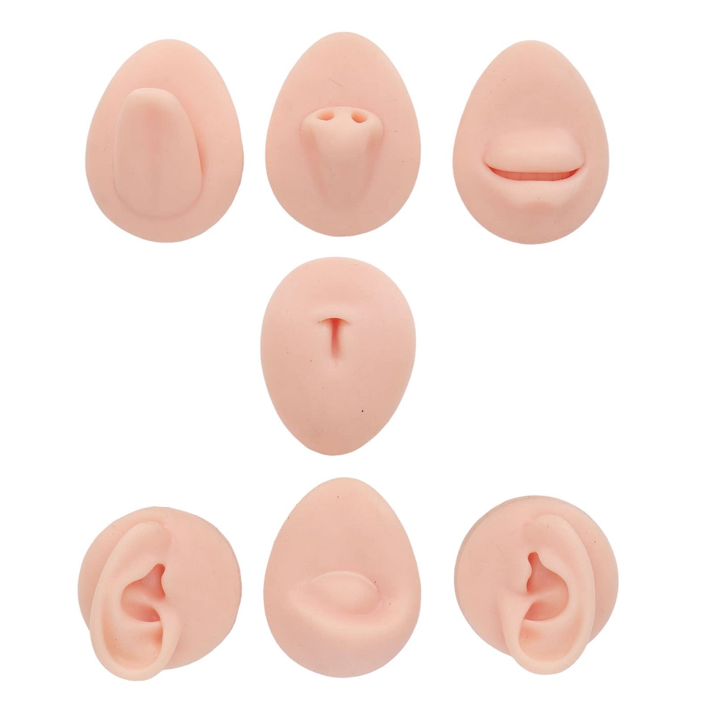 Soft Silicone Flexible Model Body Part Displays Set, Body Piercing Practice Model Simulation Ear Eye Nose Mouth Tongue and Belly Button Model for Novice Piercer (Light Skin Colour)