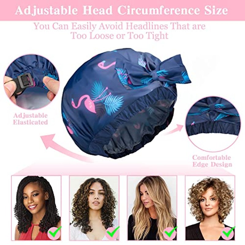 3 Pack Extra Large Double Layer Adjustable Shower Caps for Women, Waterproof Exterior & EVA Lining, Oversized Design for All Hair Lengths