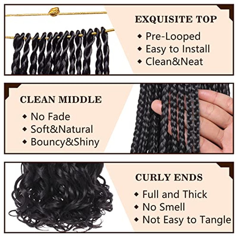 COOKOO 9 Packs (15 Strands/Pcs) Pre Looped French Curl Crochet Braids 8 Inch Natural Black French Curls Crochet Box Braid with Curly Ends Pre-braided Goddess Box Braids with Curly Ends for Women 1B#