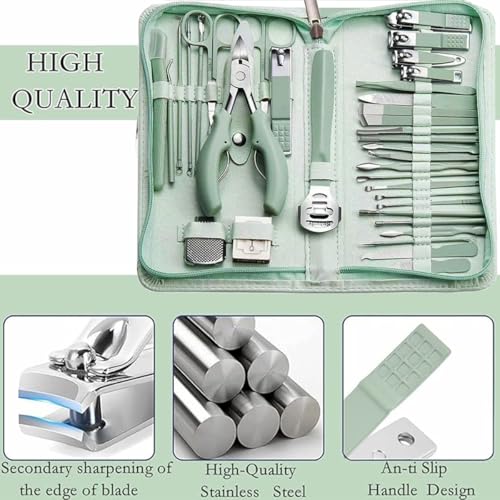 Nail Clipper Set,Professional Nail Beauty Clipper Set, 34 in 1 Stainless Steel Nail Clippers File, Nail Tools with Portable Fashion Box (Green)