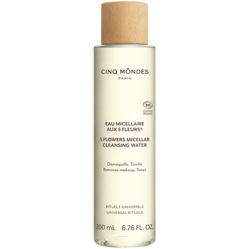 Cinq Mondes Five Flowers Micellar Cleansing Water 6.8 Fl.oz.- French-Crafted Organic Waterproof Eye Makeup Remover - Natural Balinese Flower Extracts - Cleanse And Tone The Skin