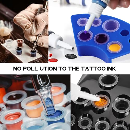 WZPB Tattoo Ink Caps with Cup Holder - 300 Mixed Size Tattoo Ink Cups 100 Small 100 Medium 100 Large with 3 Blue Tattoo Ink Cap Holders Permanent Makeup Container for Tattoo Ink Tattoo Supplies