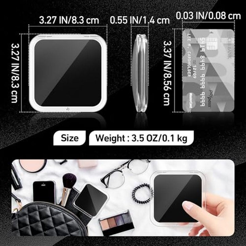 Compact Mirror, 30X Magnifying Mirror, Square Travel Makeup Mirror, 3.3x3.3 inch Small Pocket Mirror, 2-Sided Travel Essential Mirror, Women's Magnetic Portable Mirror with Precision Tweezers, Black