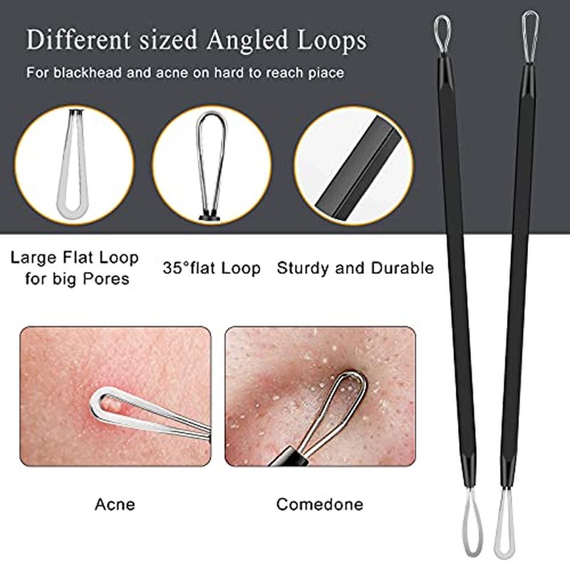 Boxoyx Pimple Popper Tool Kit - 6 Pcs Blackhead Remover Comedone Extractor Tool Kit with Metal Case for Quick and Easy Removal of Pimples, Blackheads, Zit Removing, Forehead, Facial and Nose(Black)