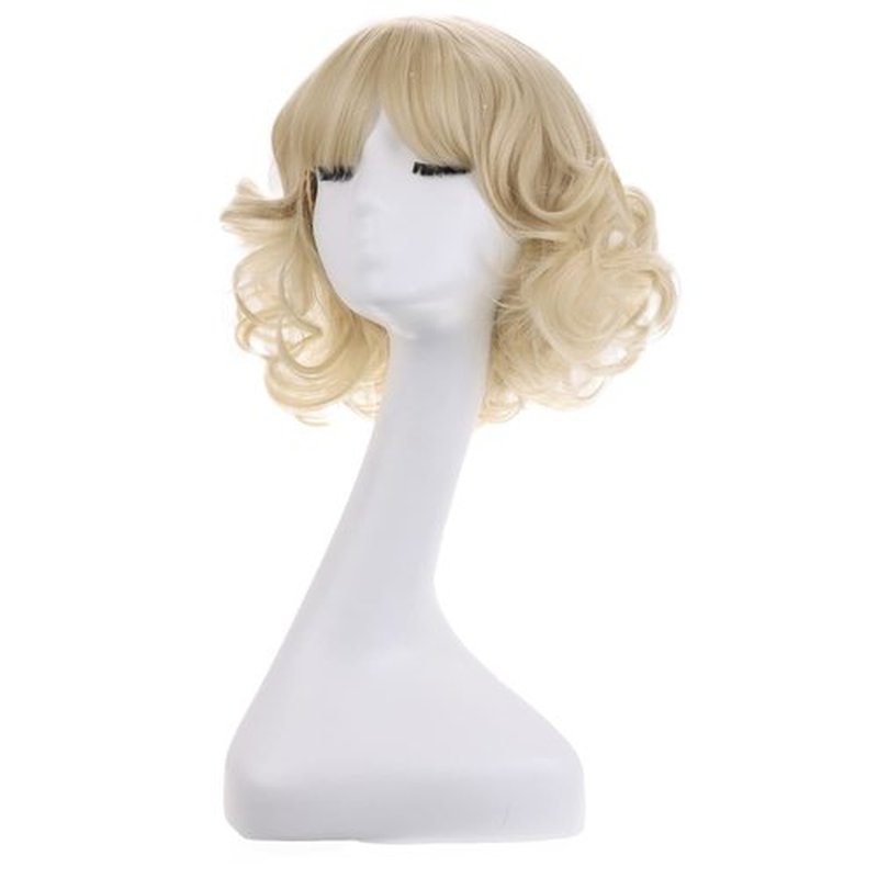 MAGQOO Light Blonde Wig with Bangs Women Girls Short Curly Wavy Wig Light Blonde Hair Wigs Halloween Cosplay Costume Party Wig(12", Light Blonde)