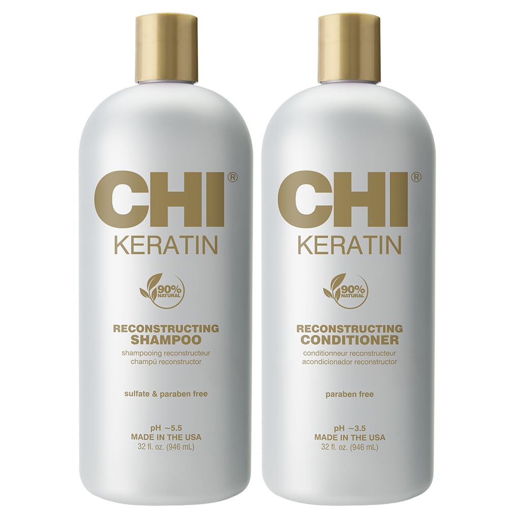 CHI Keratin Reconstructing Shampoo, Delivers Healthier Hair, Adds Shine & Helps Prevent Future Breakage, Sulfate, Paraben, & Cruelty-Free, 32 Oz