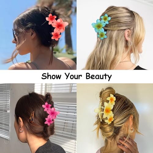 Flower Hair Claw Clips - 4PCS Glossy Hawaiian Clips for Thick and Thin Hair, Non-Slip Strong Hold Hair Accessories for Women and Girls