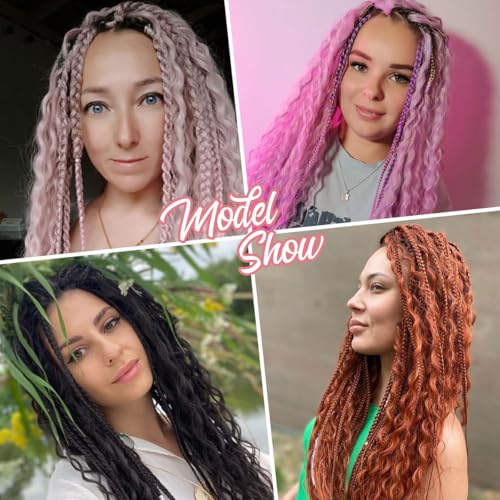 24 Inch Clip in Dreadlock Hair Extensions 10Clips 40 Strands Synthetic Handmade Soft Clip In Dreads Extensions for Women,Pink