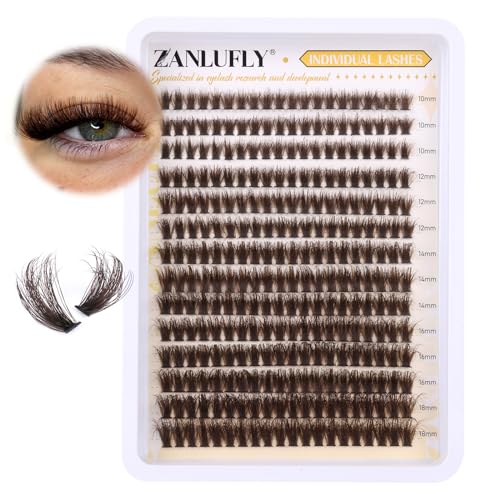 Brown Lash Clusters Fluffy Individual Lashes Natural Eyelash Clusters D Curl Thick DIY Lashes Extensions Wispy Cluster Eyealshes Extension (10-18MM)