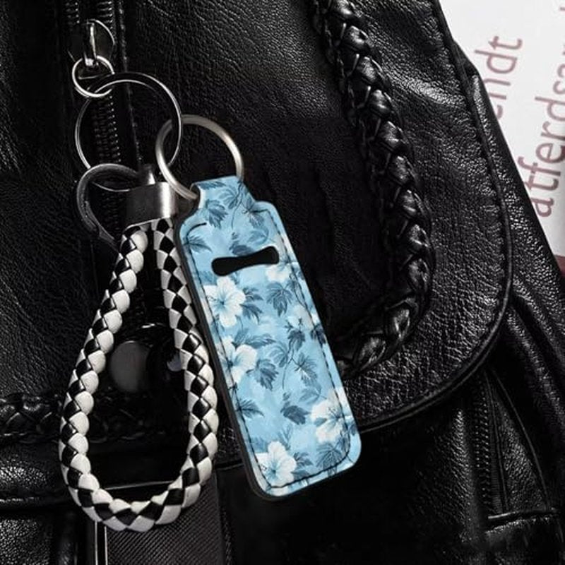 SEANATIVE Tropical Floral 5 Pieces Lipstick Keychain Holder Lip Balm Holder Keychain Clip on Sleeve Chapstick Lip Gloss Holder Colorful Lipstick Pocket Keychain Bag Accessories for Women