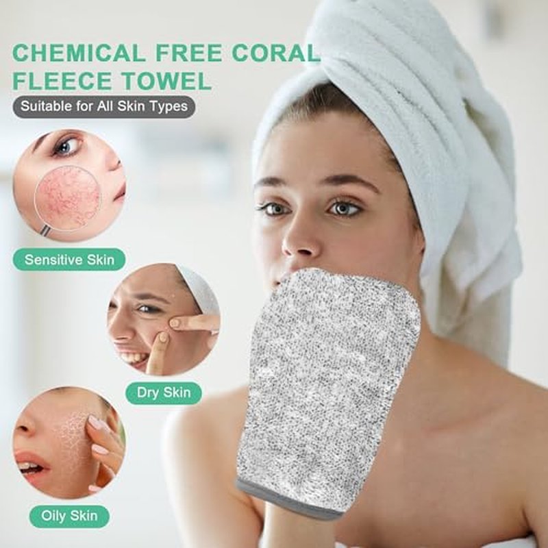PHOGARY 6 Grey Bath Mitts Washcloths, Small Hand Towels with Hanging Loop, 5"x8" Super Absorbent Soft Coral Fleece Face Towels Kids Teens Adult Body Facial Cloths Machine Washable Cloth for Showering