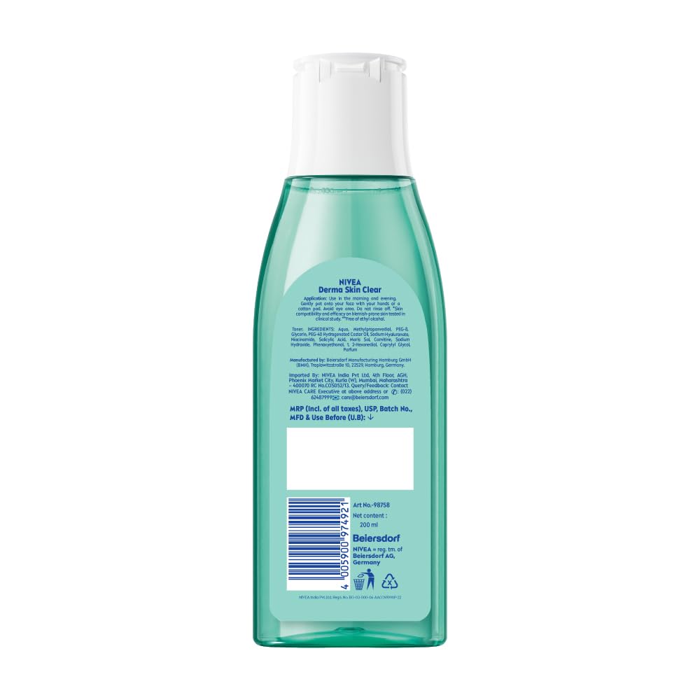 NIVEA Derma Skin Clear Toner/Cleansing Lotion for Skin Prone to Imperfections, 200 ml – a gentle facial toner designed to help balance, cleanse, and refresh look prone to blemishes and excess oil