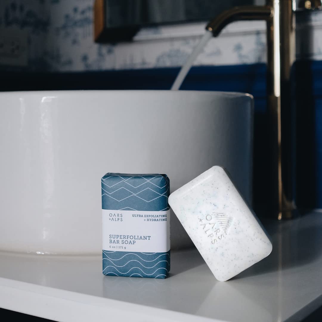 Oars + Alps Blue Charcoal Exfoliating Men's Bar Soap, Dermatologist Tested and Made with Clean Ingredients, Travel Size, 3 Pack, 6 Oz Each