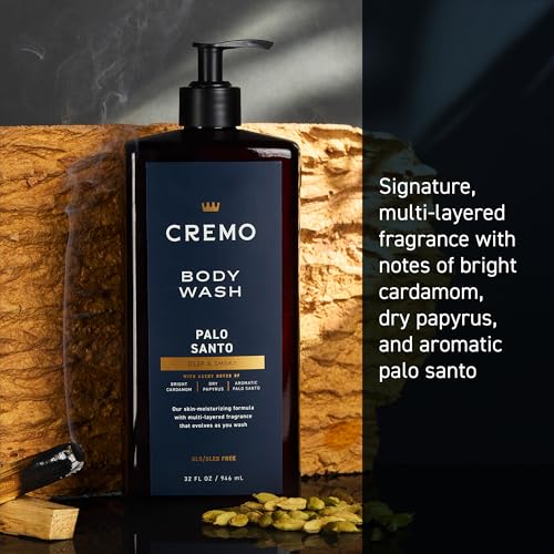 Cremo Rich-Lathering Palo Santo Body Wash for Men, Notes of Bright Cardamom, Dry Papyrus and Aromatic Palo Santo, 32 Fl Oz