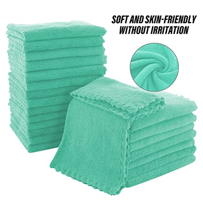 MOONQUEEN Ultra Soft Premium Washcloths Set - 12 x 12 inches - 24 Pack - Quick Drying - Highly Absorbent Coral Velvet Bathroom Wash Clothes - Use as Bath, Spa, Facial, Fingertip Towel (Aqua Green)