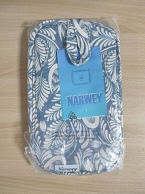 Narwey Travel Toiletry Bag for Women Traveling Dopp Kit Makeup Bag Organizer for Toiletries Accessories Cosmetics (Blue Leaf)