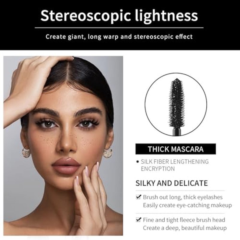 4D Silk Fiber Lash Mascara, Voluminous Fiber Mascara Waterproof & Smudge-Proof Long-Lasting 24 Hours No Flaking Longer Thicker Eyelashes, No Clumping, Extension Stays On All Day (1 Pack)