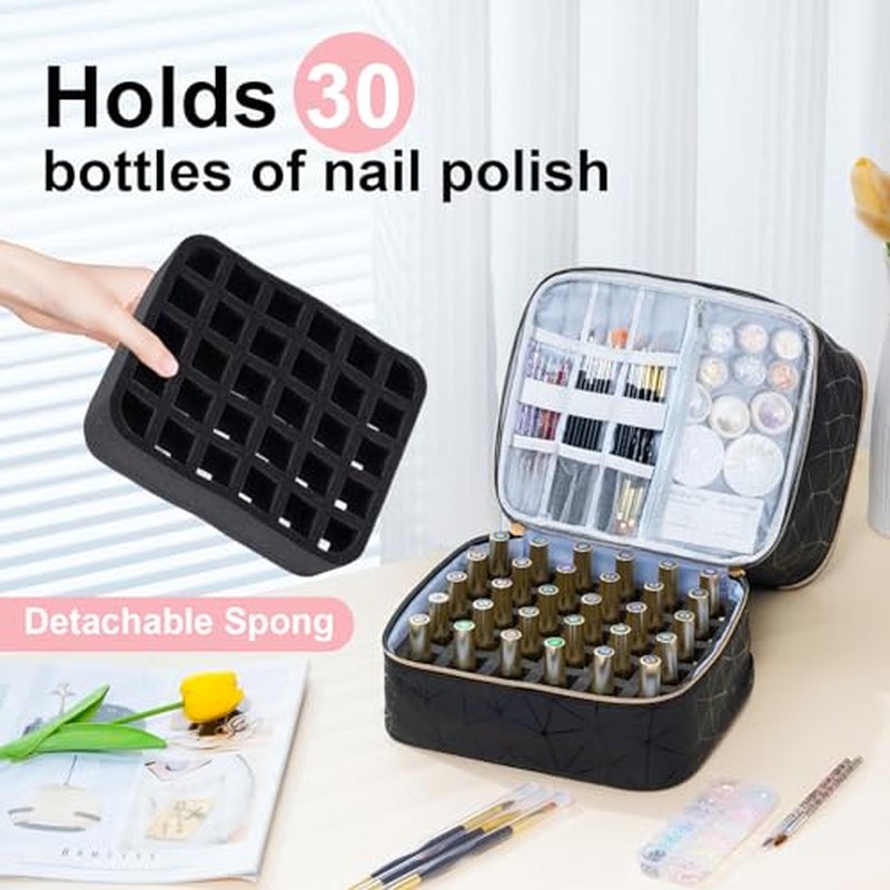 Uross Nail Polish Organizer Bag Holds 30 Bottles Nail Polish & Nail Kit -Nail Polish Storage Organizer Nail Polish Bag Nail Supplies Organizer Case for nail tech - Darkgreen