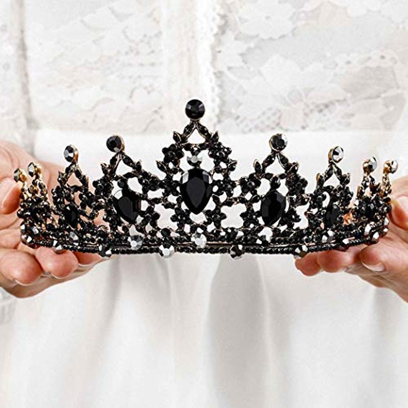 Yovic Baroque Black Wedding Crowns Crystal Bridal Crowns and Tiaras Queen Bride Crown Prom Party Princess Hair Accessories for Women and Girls (Black)