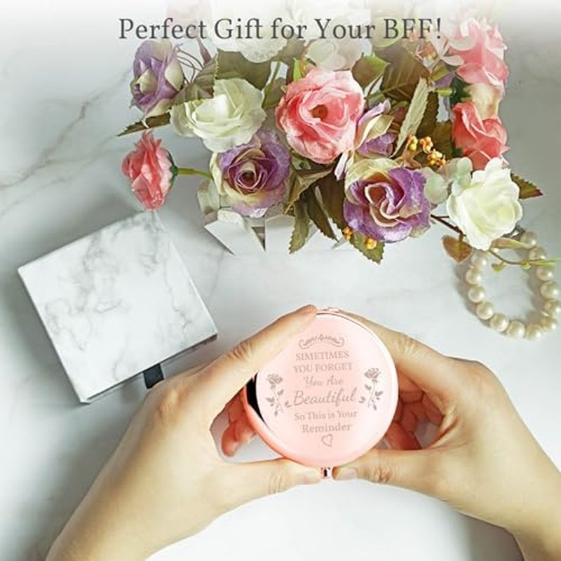 boutikpro Birthday Gift for Women Mom Sister Daughter Compact Mirror, Gorgeous Rose Gold Compact Mirror Unique Birthday Gift for Wife Sisters BFF