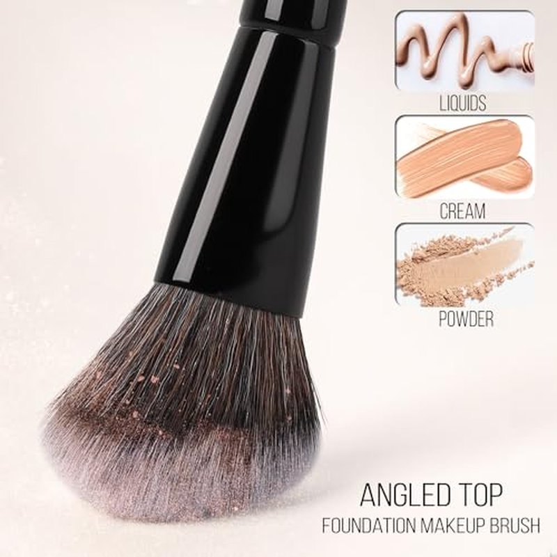 KINGMAS Foundation Makeup Brush, Double-ended Angled/Round Top Contour Makeup Brush for Beauty Blending Liquid Powder, Concealer Cream Cosmetics Blush Brush (Black)