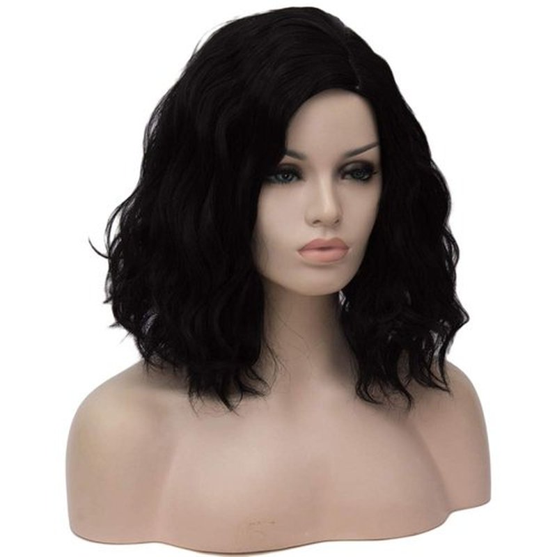 BERON Black Wigs for Women 14" Short Curly Wavy Wig Girls 35 cm Natural Black Shoulder Length Body Wave Halloween Cosplay Daily Party Wigs