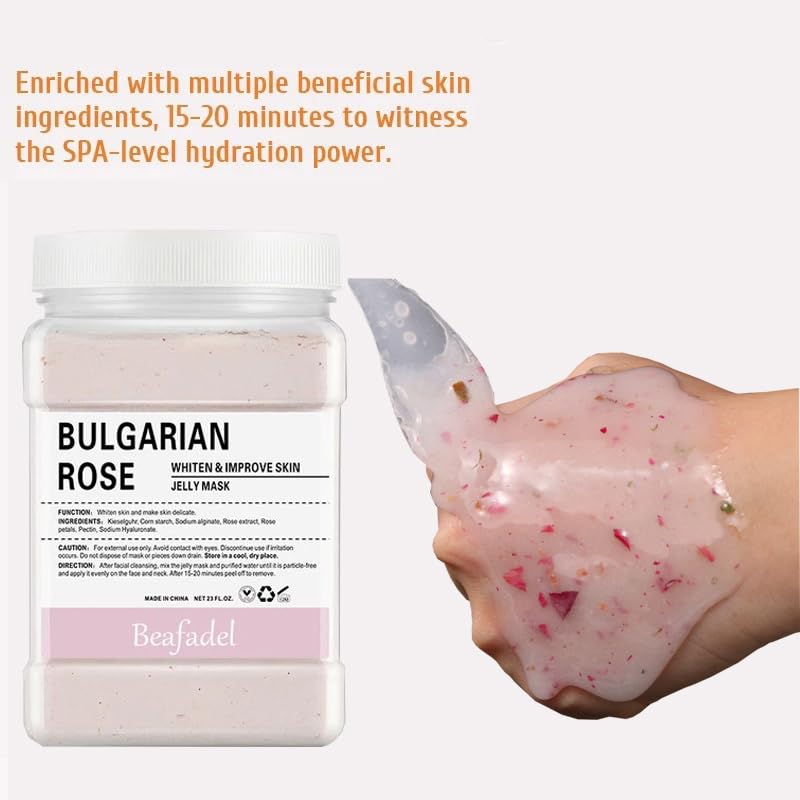 beafadel Jelly Mask Powder for Professional Facials Care,Hyalorunic Acid Moisturizing HydroJelly Face Mask Peel Off Mask, Hydrating Gel Face Masks with Double-ended Silicone Brush, 23 Fl Oz (ROSE)