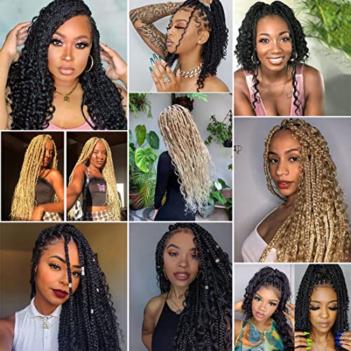 COOKOO 10 Inch Goddess Box Braids Crochet Hair With Curly Ends 8 Pack Bohemian Hippie Box Braids Pre-looped Crochet Hair Synthetic Crochet Braiding Hair for Black Women RS30#