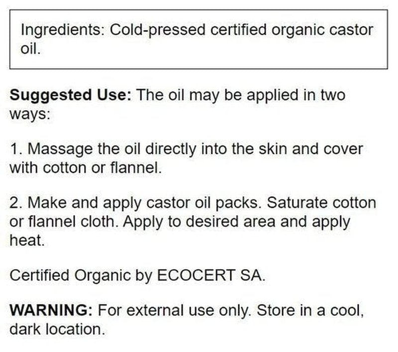 Swanson Certified 100% Organic Cold-Pressed Castor Oil 16 fl oz Liq 2 Pack
