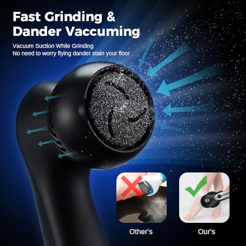 PRAIMY Electric Feet Callus Remover - Vacuum Cordless Rechargeable, Waterproof IPX7, 9 Heads, LCD Display, Foot Grinder for Dead Skin Removal, Pedicure Tools, Foot File, Black