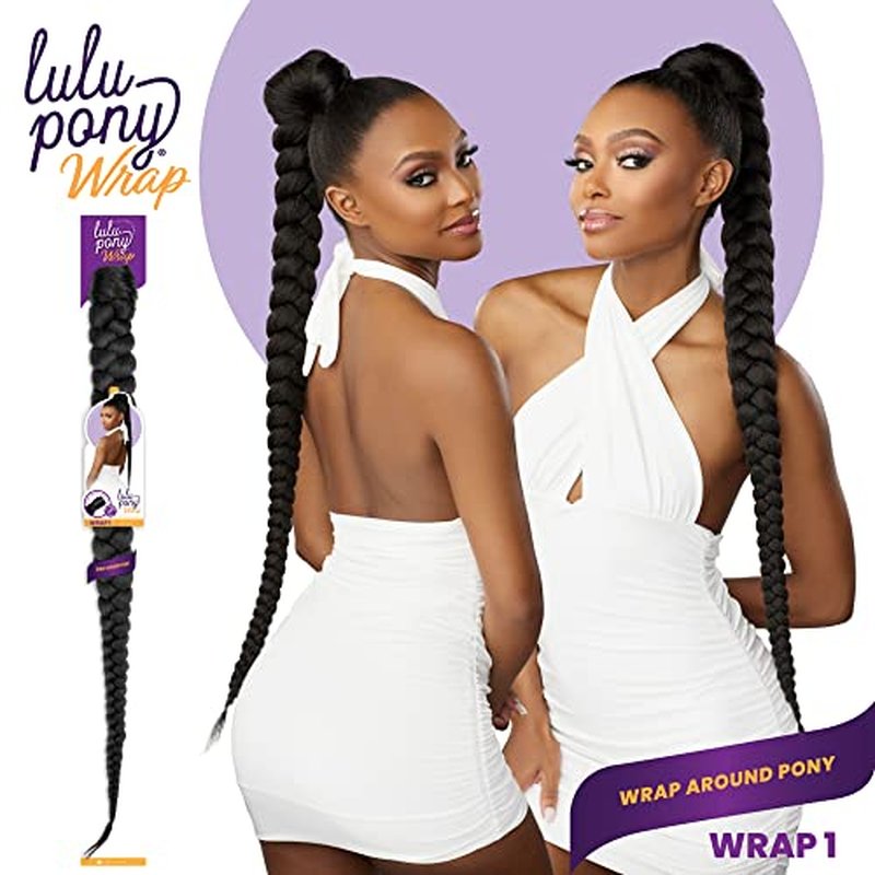 Sensationnel Lulu Pony Wrap - high heat synthetic yaki pony tail or up do wig piece - LULU PONY Wrap 1 (1B OFFBLACK)