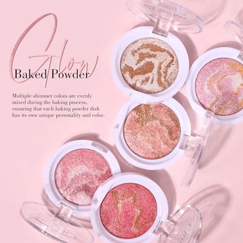 KYDA Baked Blush, High Glossy Face Blusher, Shimmer Pressed Powder Blush, Buildable Lightweight Formula, Radiance Pink Glow Blush Makeup, Multiuse Baked Powder for Face Eye Cheeks, #01