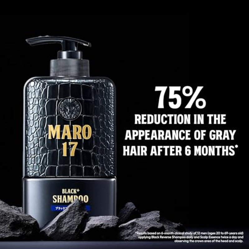 MARO17 Black+ Shampoo - Mens Shampoo For Gray Hair Reversal, Sulfate Free DHT Blocker Shampoo For Men with Royal Jelly & Collagen for Thicker, Darker Hair - Promotes Hair Growth & Prevents Greying