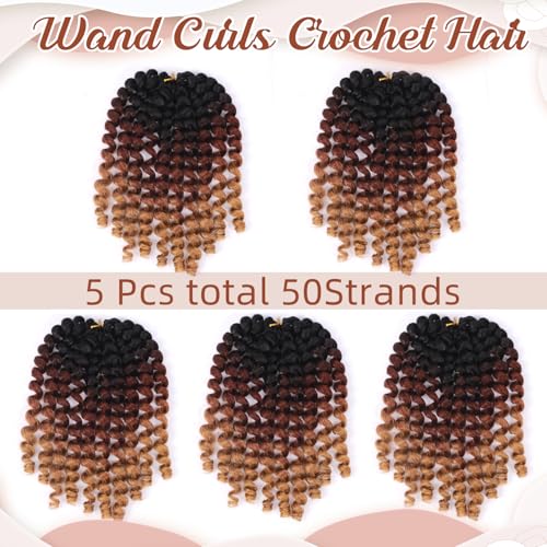 5 Packs short Jumpy Wand Curl Crochet Hair Jamaican Bounce Crochet Hair Curly Braiding Hair Curly Crochet Hair for Black Women 10Roots/Pack(5packs)… (1B/30/27, 12inch(pack of 5))