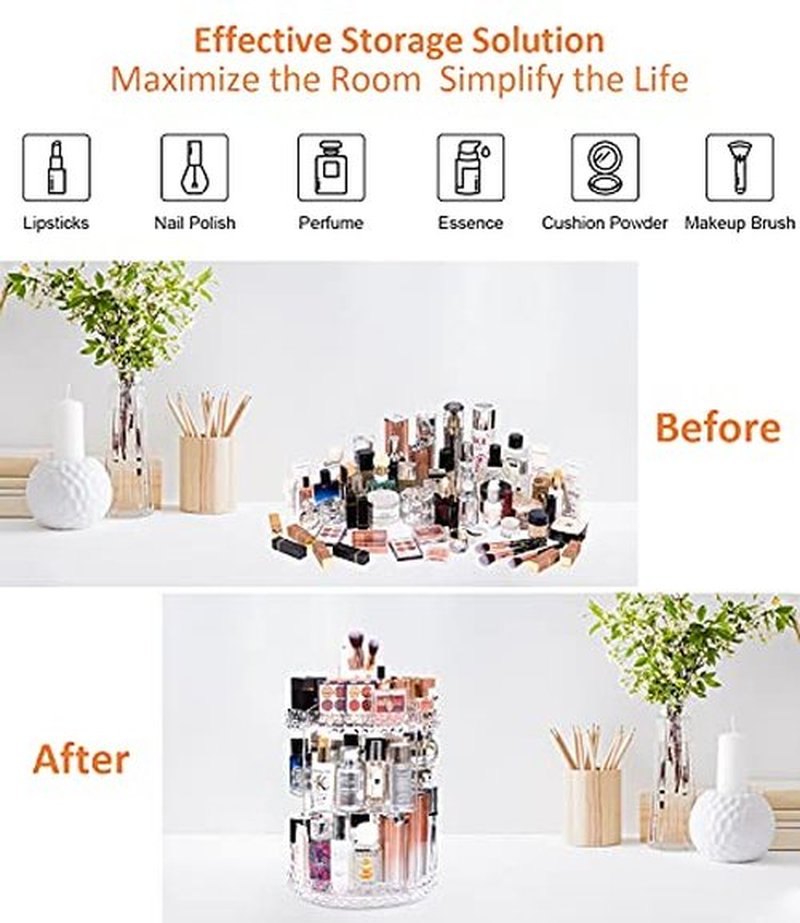 DreamGenius Makeup Organizer, 360 Degree Rotating Cosmetic Storage Organizer, 7-Layer Adjustable Makeup Display Case, Fits Jewelry Makeup Brushes and Lipsticks, Clear Acrylic
