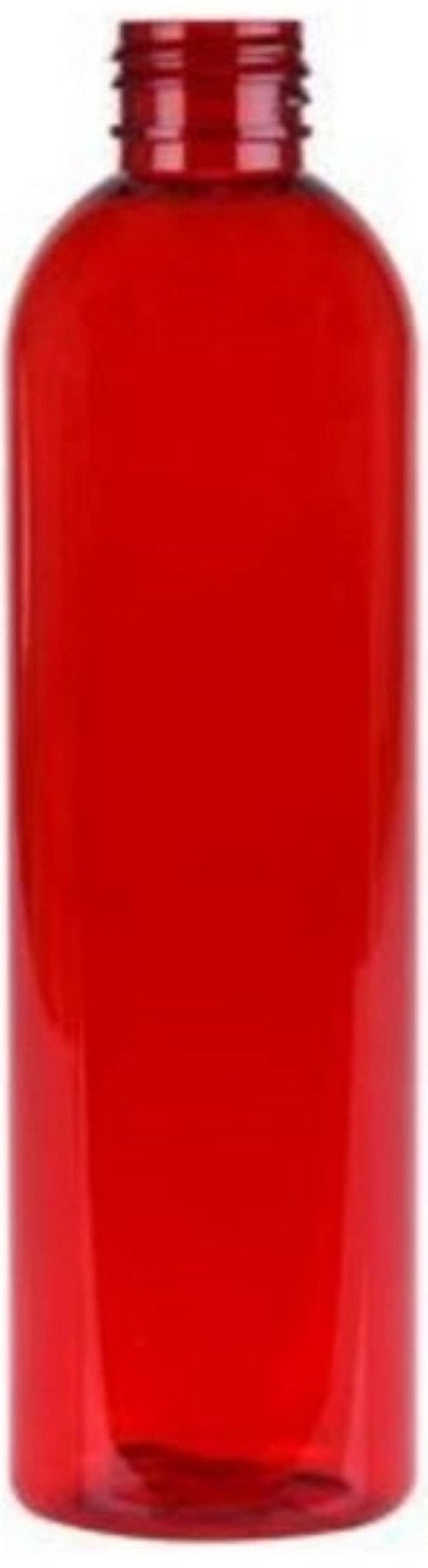 8 Ounce Cosmo Round Bottles, PET Plastic Empty Refillable BPA-Free, with White Twist Top Caps (Pack of 12) (Red)