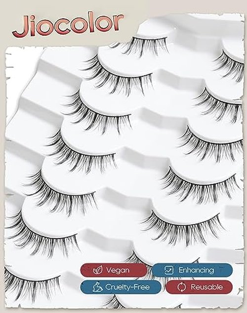 Manga Lashes Natural Look Wispy Anime Lashes Soft C Curl Manhua False Lashes 7mm Natural Korean Eyelashes 10 mm 3D Thin Band Asian Lashes 7 Pairs S4
