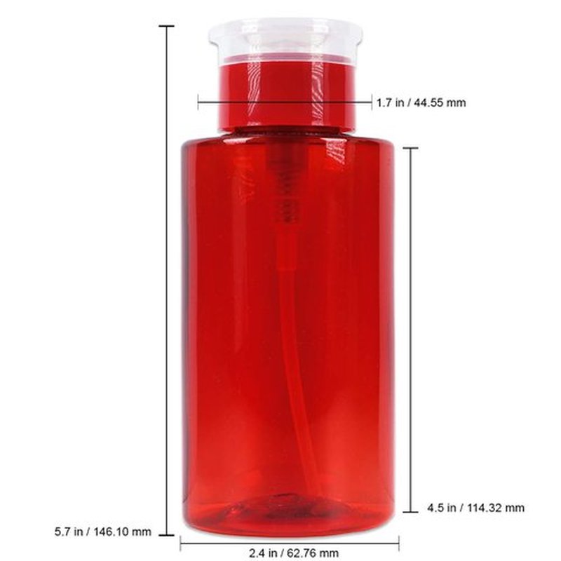 10oz Push Down Pump Dispenser Flip Top Cap Refillable Empty Bottle - Color: Red - Lockable Travel Cosmetic Packaging Empty Bottle for Nail Polish Manicure