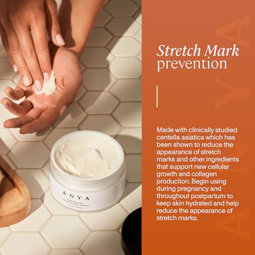 ANYA Body Butter, 5oz - Stretch mark repair and prevention lotion. Dermatologist-tested, Breastfeeding Safe ultra-rich cream, keeps skin hydrated postpartum. Essentials Gifts Baby Shower Gifts