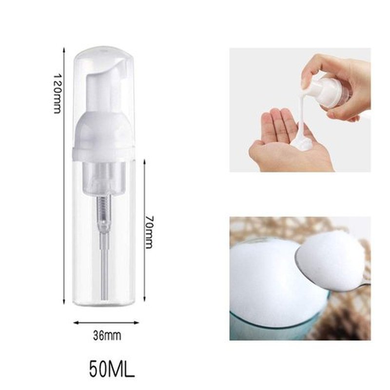 KEAIYYJ® Foam Pump Bottle Travel Size Mousse Small Mini Soap Dispensers Clear Plastic Empty Refillable Containers 1.7 oz 2 Pack