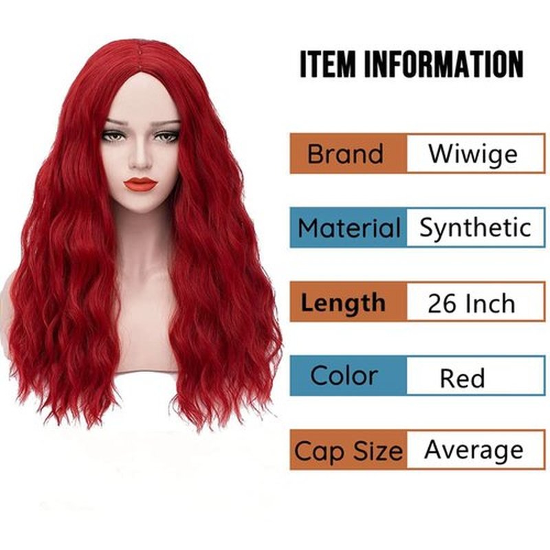 Wiwige Red Wig Long Curly Wavy Middle Part Wigs for Women Synthetic Natural Looking Party Halloween Cosplay Wig 25"