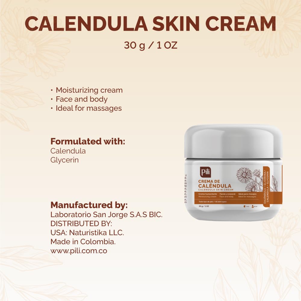 Pili Natural Calendula Cream Hydrating Moisturizer for Dry, Rough, or Chapped Skin Soothing Face, Hand & Body Cream with Beeswax & Glycerin 3 Pack x 1 oz Each