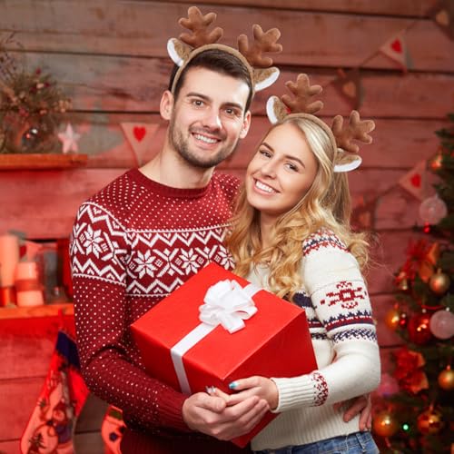 Reindeer Antlers Headband with Deer Ears Animal Ears Headband Deer Antlers Christmas Headband for Party Cosplay Accessories (Brown)